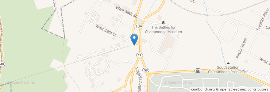 Mapa de ubicacion de Clumpies en Estados Unidos Da América, Tennessee, Hamilton County, Chattanooga.