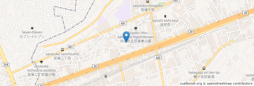 Mapa de ubicacion de 渋谷笹塚温泉;栄湯 en Japan, Tokyo, Shibuya.