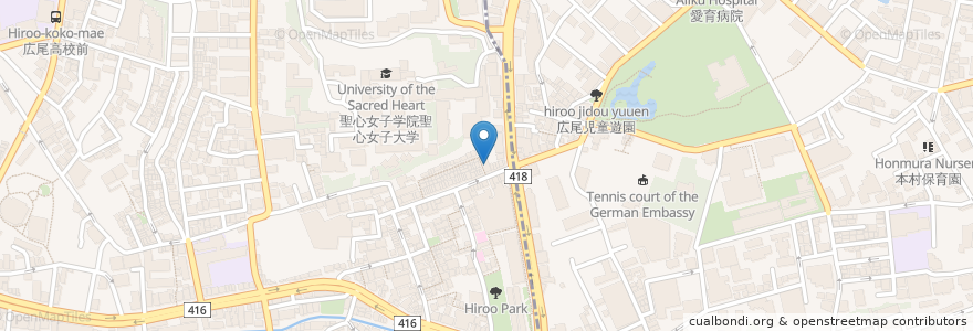 Mapa de ubicacion de 広尾湯 en Japan, Tokyo, Minato, Hiroo.
