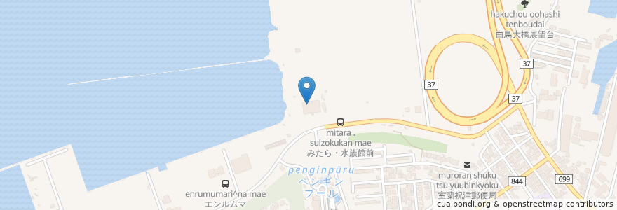 Mapa de ubicacion de くじら食堂 en Japonya, 北海道, 胆振総合振興局, 室蘭市.