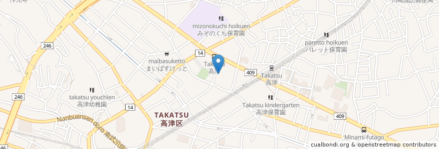 Mapa de ubicacion de 高津湯 en Japão, 神奈川県, 川崎市, 高津区.