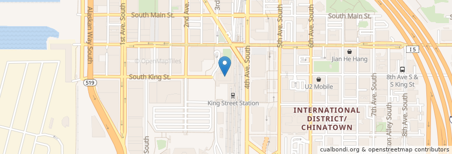 Mapa de ubicacion de Art at King Street Station en الولايات المتّحدة الأمريكيّة, واشنطن, King County, Seattle.