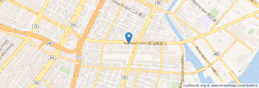 Mapa de ubicacion de すき家 en 日本, 東京都, 中央区.