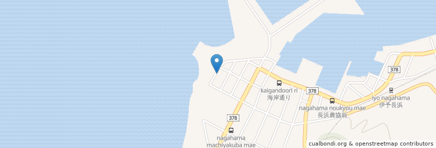 Mapa de ubicacion de 長浜なぎさの湯 en 日本, 愛媛県, 大洲市.
