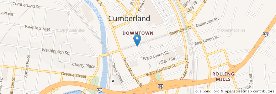 Mapa de ubicacion de The Manhattan Social en アメリカ合衆国, メリーランド州, Allegany County, Cumberland.