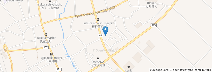 Mapa de ubicacion de クスリのアオキ en 日本, 栃木県, さくら市.