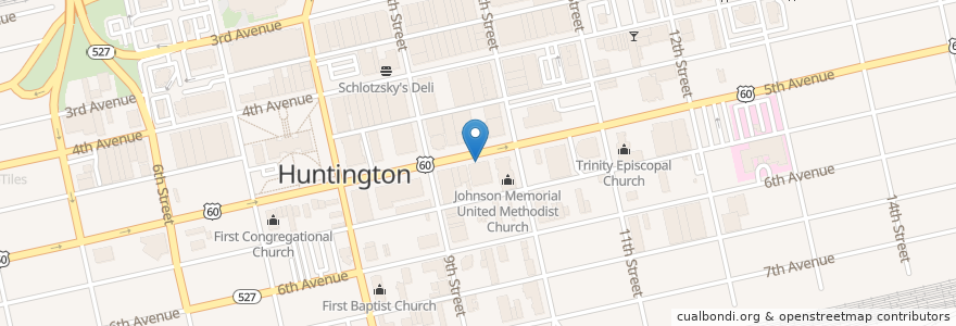 Mapa de ubicacion de Huntington Bank en Estados Unidos De América, Virginia Occidental, Huntington, Cabell County.