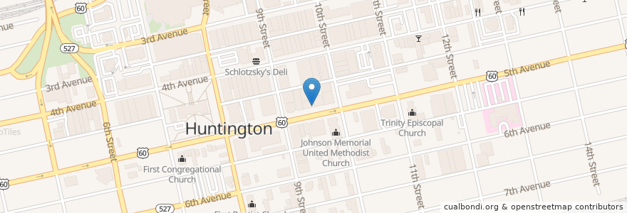 Mapa de ubicacion de Central Huntington Garage en アメリカ合衆国, ウェストバージニア州, Huntington, Cabell County.