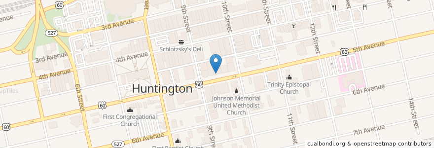 Mapa de ubicacion de Jim's Restaurant en Stati Uniti D'America, Virginia Occidentale, Huntington, Cabell County.