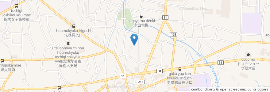 Mapa de ubicacion de Cafe de モンド en Japón, Prefectura De Tochigi, 栃木市.