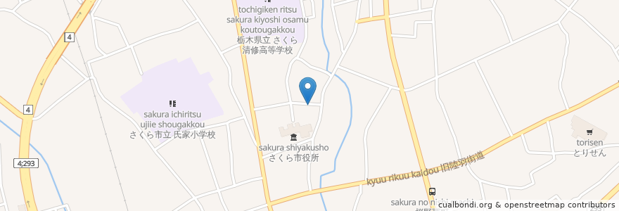 Mapa de ubicacion de カーラ・ロゼッラ en 日本, 栃木県, 櫻市.