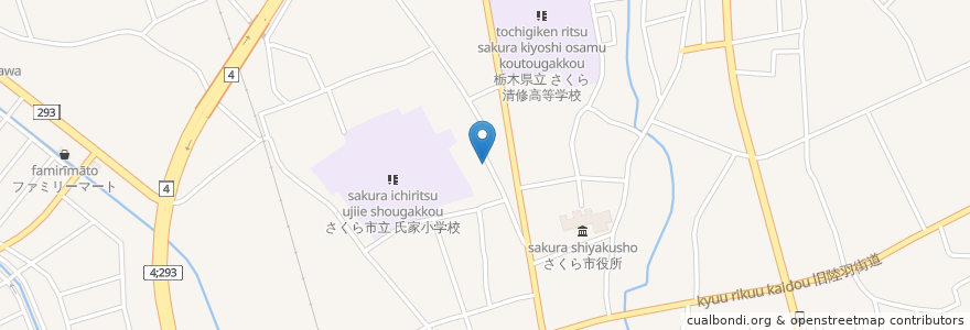 Mapa de ubicacion de 秋山整骨院 en Japan, 栃木県, さくら市.