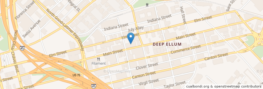 Mapa de ubicacion de The Blue Light Dallas en الولايات المتّحدة الأمريكيّة, تكساس, Dallas, Dallas County.