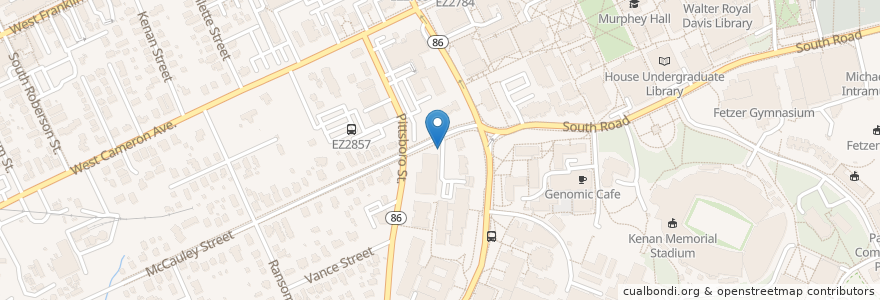 Mapa de ubicacion de FedEx Global Education Center en Estados Unidos De América, Carolina Del Norte, Orange County, Chapel Hill.