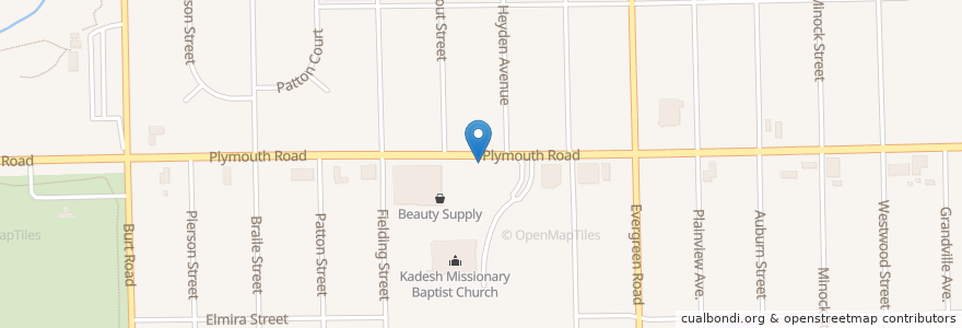Mapa de ubicacion de Plymouth / Heyden (EB) en 미국, 미시간, Wayne County, Detroit.