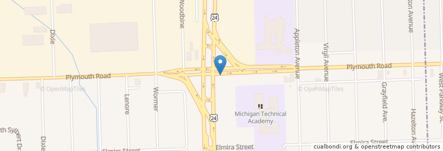 Mapa de ubicacion de Plymouth / Telegraph (EB) en États-Unis D'Amérique, Michigan, Wayne County, Redford Township.