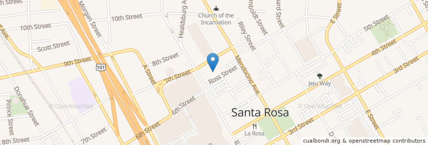 Mapa de ubicacion de Kafal Restaurant en États-Unis D'Amérique, Californie, Sonoma County, Santa Rosa.