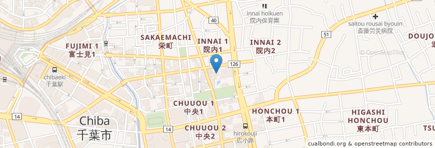 Mapa de ubicacion de 千葉天神 en Japon, Préfecture De Chiba, 千葉市, 中央区.