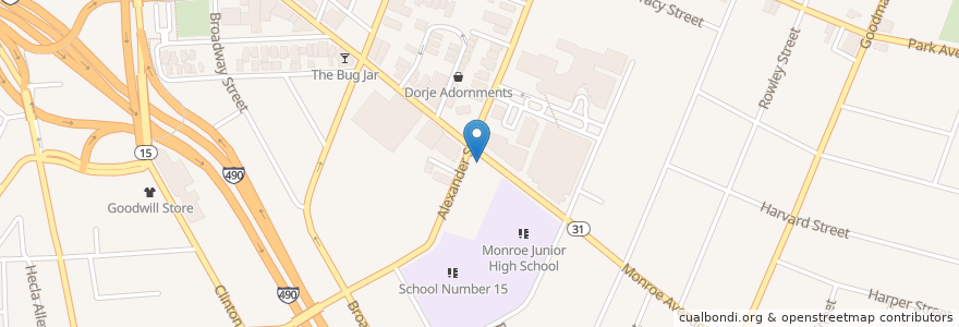 Mapa de ubicacion de Arby's en アメリカ合衆国, ニューヨーク州, Monroe County, Rochester.