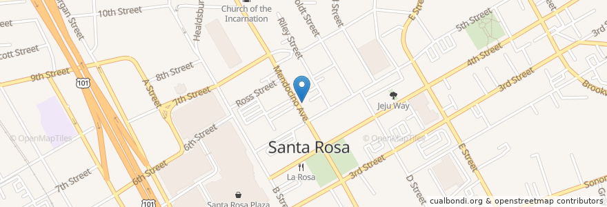 Mapa de ubicacion de Crooks Coffee en United States, California, Sonoma County, Santa Rosa.