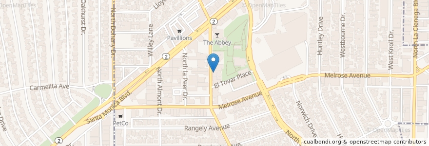 Mapa de ubicacion de Hedley's en アメリカ合衆国, カリフォルニア州, Los Angeles County, ロサンゼルス, West Hollywood.