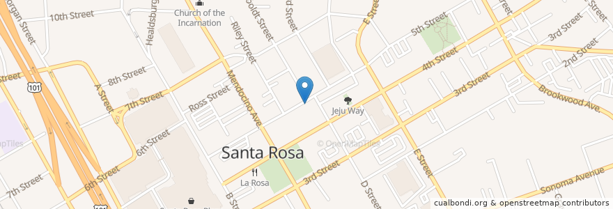 Mapa de ubicacion de Flower + Bone en United States, California, Sonoma County, Santa Rosa.