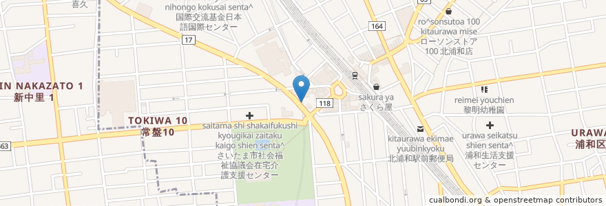 Mapa de ubicacion de 北浦和四丁目自治会館 en 日本, 埼玉県, さいたま市, 浦和区.