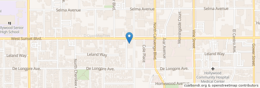 Mapa de ubicacion de Arena Cinelounge Hollywood en アメリカ合衆国, カリフォルニア州, Los Angeles County, ロサンゼルス.