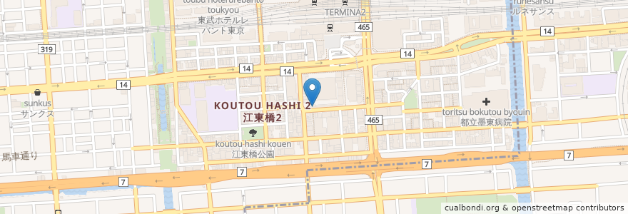 Mapa de ubicacion de 名代 宇奈とと 錦糸町店 en Japonya, 東京都.