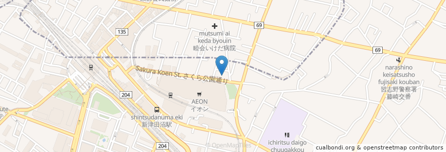 Mapa de ubicacion de 斉藤歯科 en Japan, 千葉県, 習志野市.