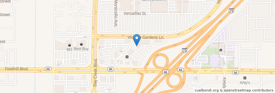 Mapa de ubicacion de Shakey's en Amerika Syarikat, California, San Bernardino County, Rancho Cucamonga.