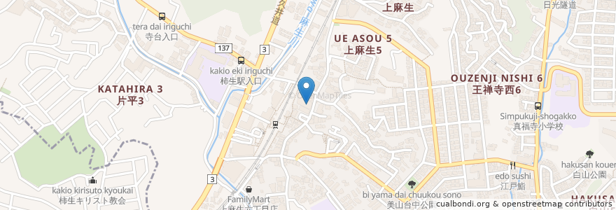 Mapa de ubicacion de パブリックバル　風来里 en Japão, 神奈川県, 川崎市, 麻生区.
