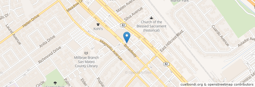 Mapa de ubicacion de Leonardo’s Italian Deli & Cafe en 美利坚合众国/美利堅合眾國, 加利福尼亚州/加利福尼亞州, 圣马刁县, Millbrae.