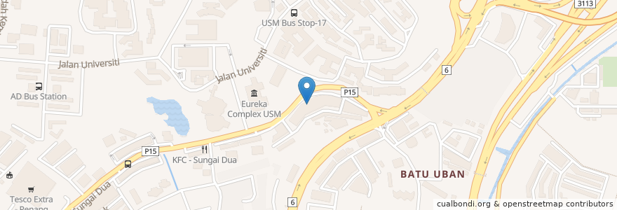 Mapa de ubicacion de Klinik Universiti en Malaysia, Penang, Northeast Penang Island District.