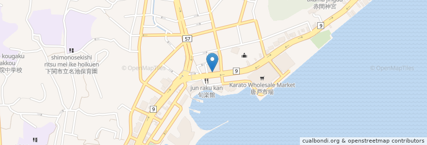 Mapa de ubicacion de CAFE ＆ BAR NINE en Japonya, 山口県, 下関市.