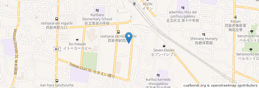 Mapa de ubicacion de THE SPA 西新井 en 日本, 東京都, 足立区.