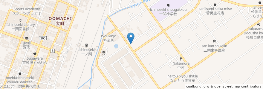 Mapa de ubicacion de レストランファミーユ en Japonya, 岩手県, 一関市.