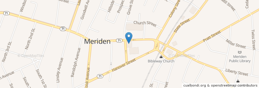 Mapa de ubicacion de Meriden Superior Court en 美利坚合众国/美利堅合眾國, 康涅狄格州 / 康乃狄克州, New Haven County, Meriden.
