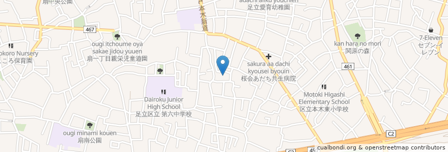 Mapa de ubicacion de 北野神社 en Japan, 東京都, 足立区.