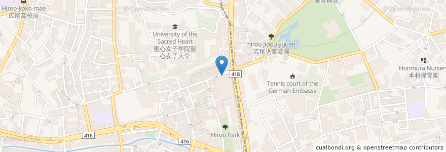 Mapa de ubicacion de マサラキッチン en Japão, Tóquio, 港区, 広尾.