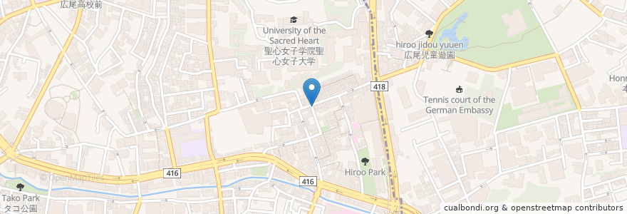 Mapa de ubicacion de かつ膳 en 日本, 東京都, 港区, 広尾.