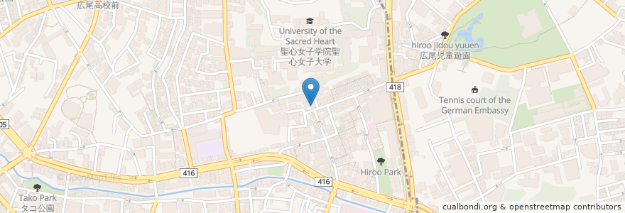 Mapa de ubicacion de じゅじゅ en اليابان, 東京都, 港区, 広尾.