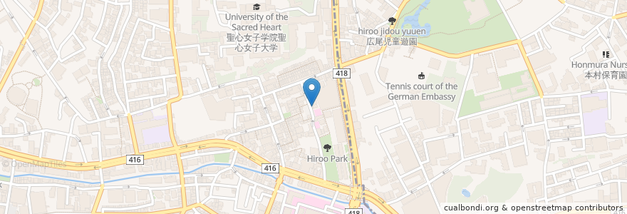 Mapa de ubicacion de Salmon's Kitchen en Japón, Tokio, Minato, 広尾.