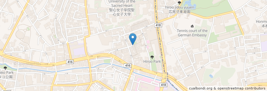 Mapa de ubicacion de キッチンふるはし en Japon, Tokyo, 港区, 広尾.