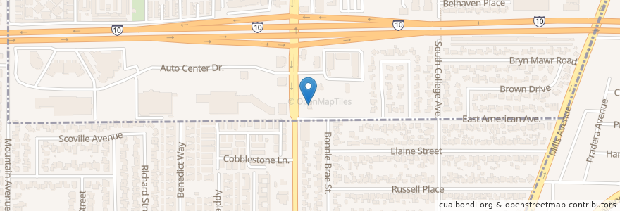 Mapa de ubicacion de Greyhound Bus Station. Claremont. en Estados Unidos Da América, Califórnia, Los Angeles County, Claremont.