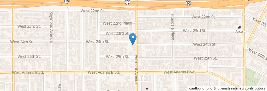 Mapa de ubicacion de Bird's Nest Cafe - Adams Normandie en États-Unis D'Amérique, Californie, Los Angeles County, Los Angeles.
