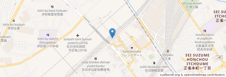 Mapa de ubicacion de 駅クオール薬局 en Japan, 大阪府, 吹田市.