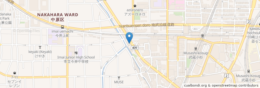 Mapa de ubicacion de 藤原接骨院 en Japan, Präfektur Kanagawa, 川崎市, 中原区.