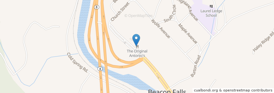 Mapa de ubicacion de The Original Antonio's en アメリカ合衆国, コネチカット州, New Haven County, Beacon Falls.