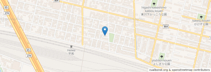 Mapa de ubicacion de 神命大神宮北海道別宮 en Япония, Хоккайдо, Округ Исикари, Саппоро, Сироиси.